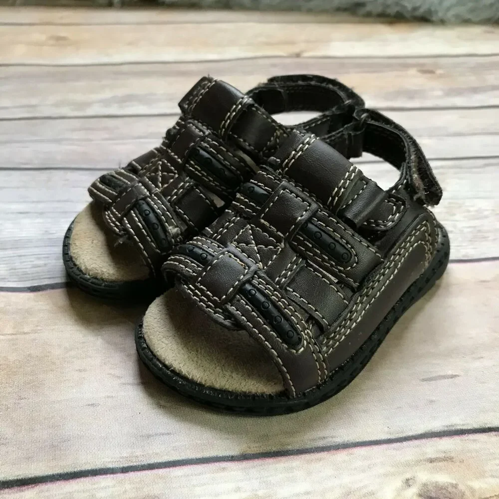 Gymboree Boys Sandals Size‎ 3 Summer Guy Fisherman Brown Black Shoes